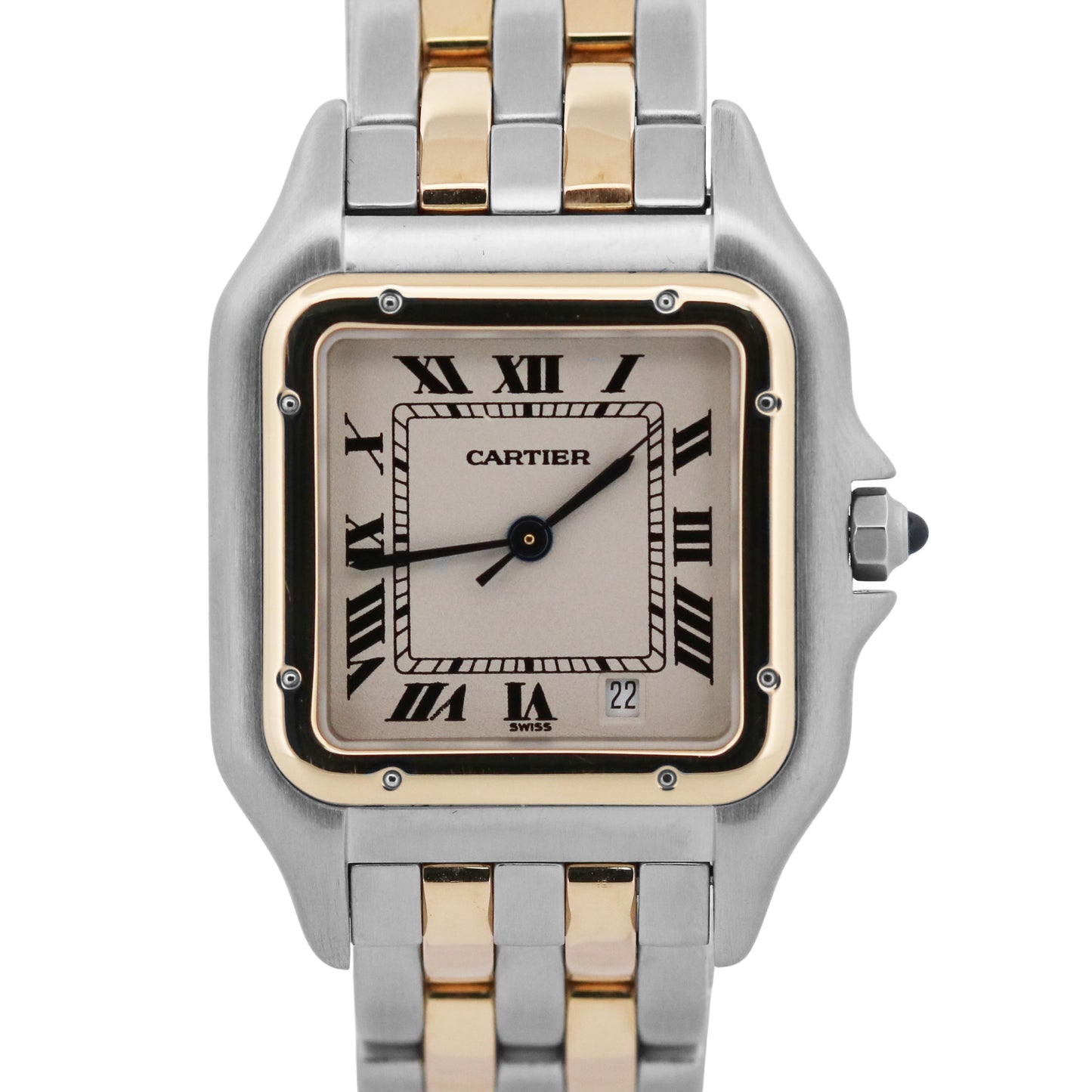 Cartier Panthere TWO ROW 18K Gold Steel 27mm IVORY Roman Quartz W25028B6 11002