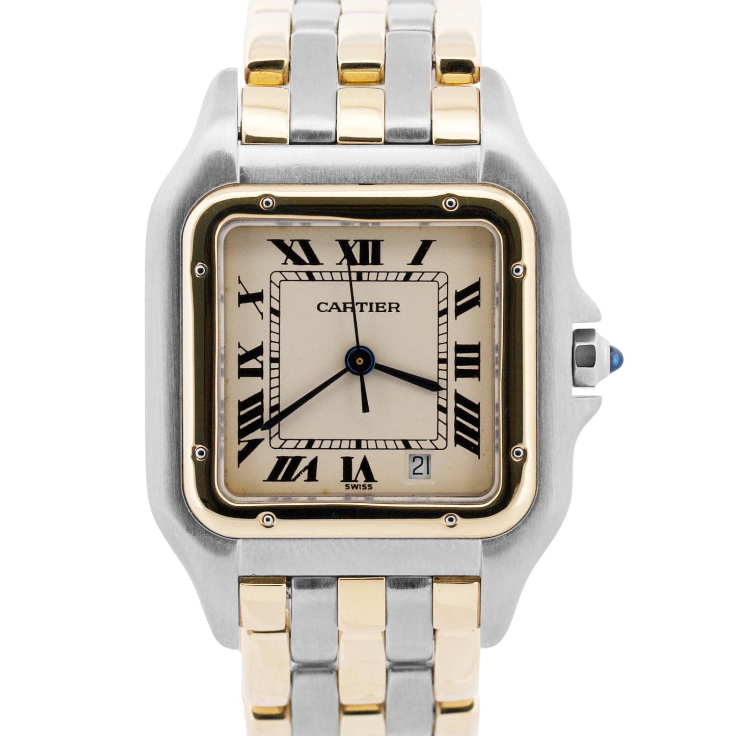 Ladies Cartier Panthere Midsize IVORY 18K Gold Steel THREE ROW 27mm Quartz 8394
