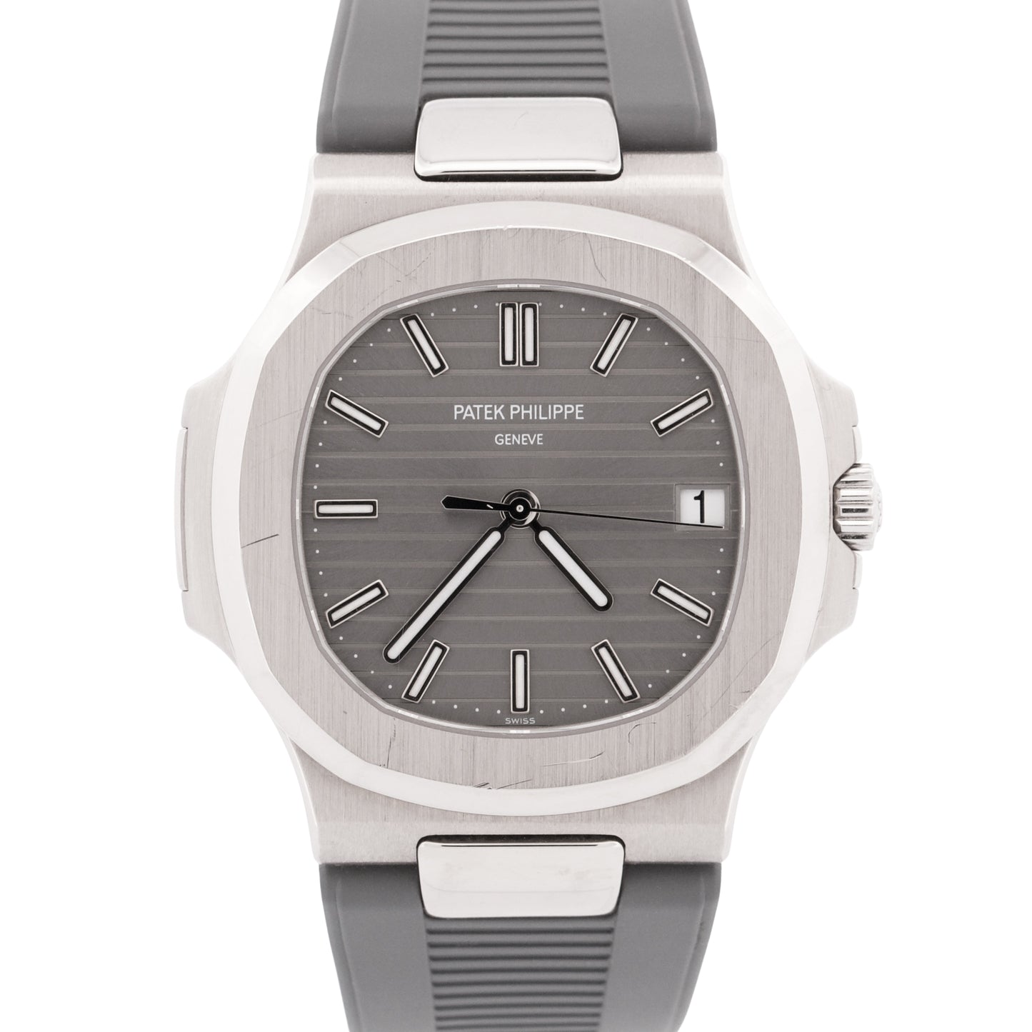 Patek Philippe Nautilus GRAY Rubber 18K White Gold Leather 40mm 5711G-001 BOX