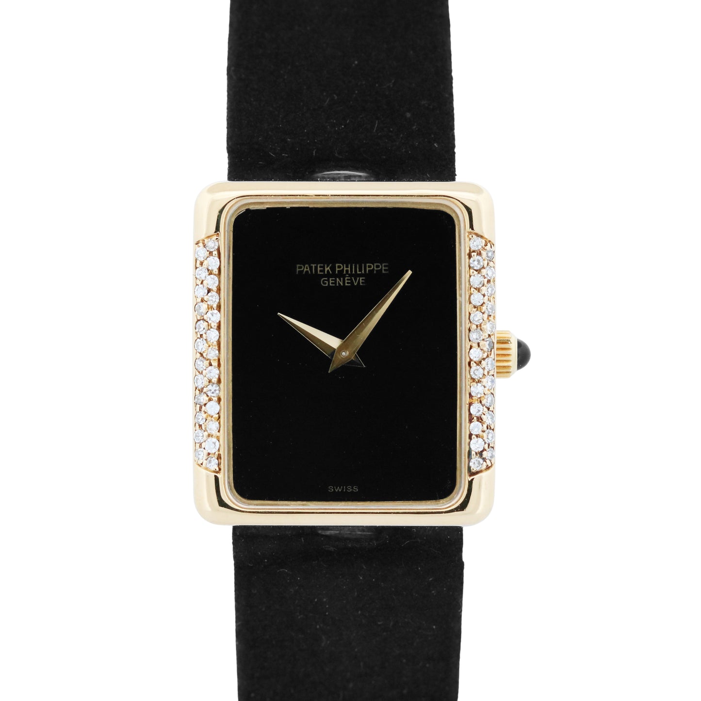 Ladies Patek Philippe BLACK ONYX DIAMOND 22mm Manual 18K Yellow Gold Watch 4311