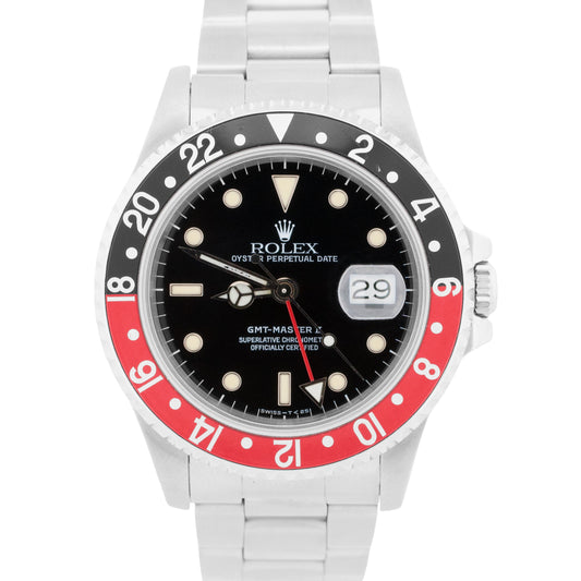 PAPERS Rolex GMT-Master II PATINA COKE Red Black Steel OYSTER 16710 Watch BOX