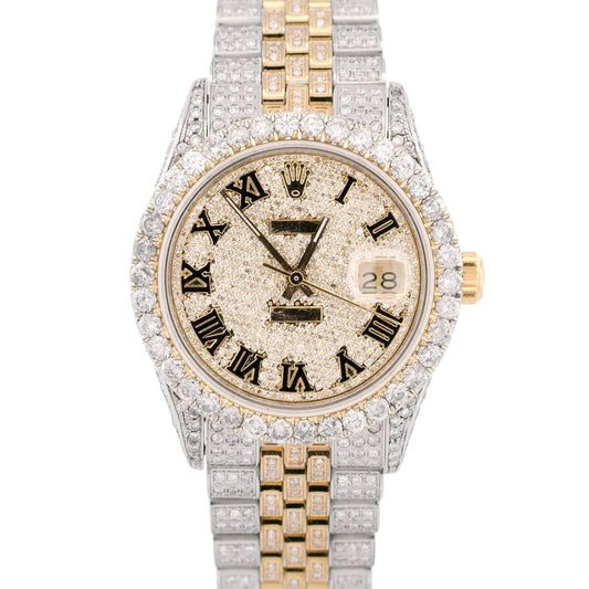 Rolex DateJust 36mm PAVE DIAMOND ROMAN 18K Gold Two-Tone Steel JUBILEE 16013