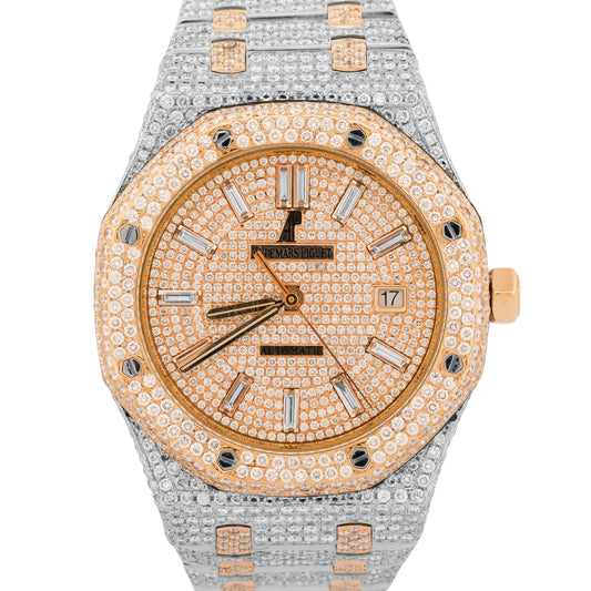 Audemars Piguet Royal Oak PAVE DIAMOND BAGUETTE Steel 18K Rose Gold 41mm 15400SR