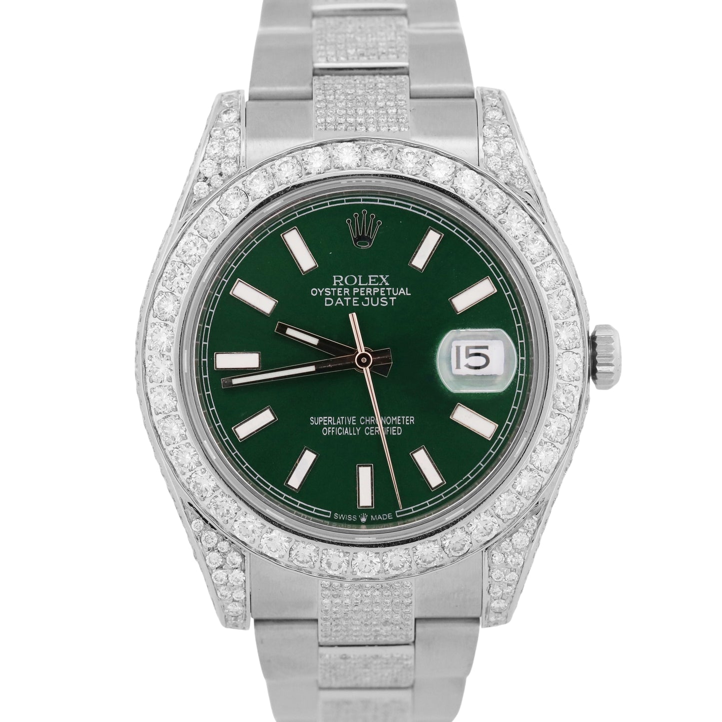 Rolex DateJust II GREEN PAVE DIAMOND Stainless Steel 41mm 116334 Oyster Watch