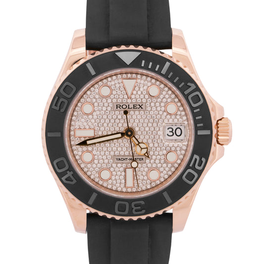 2019 PAPERS Rolex Yacht-Master PAVE DIAMOND 18K Gold Oysterflex 37mm 268655 BOX