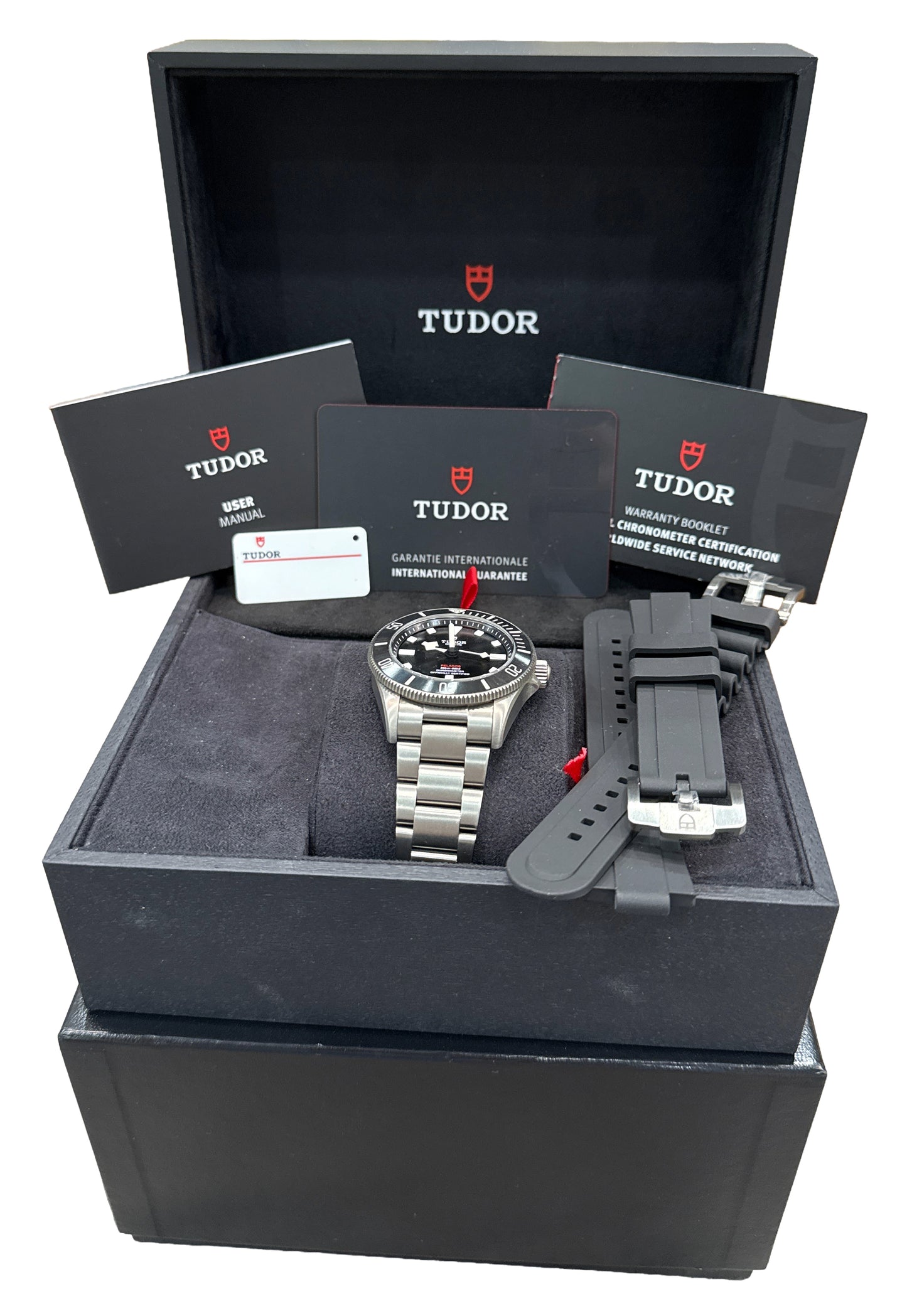 PAPERS Tudor Pelagos BLACK Titanium 39mm 25407 N Dive Rubber Watch BOX