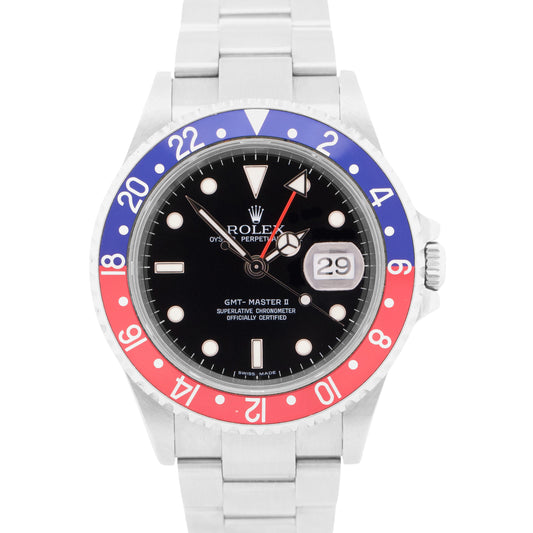 PAPERS UNPOLISHED Rolex GMT-Master II PEPSI Blue Steel RECTANGLE DIAL 16710 BOX