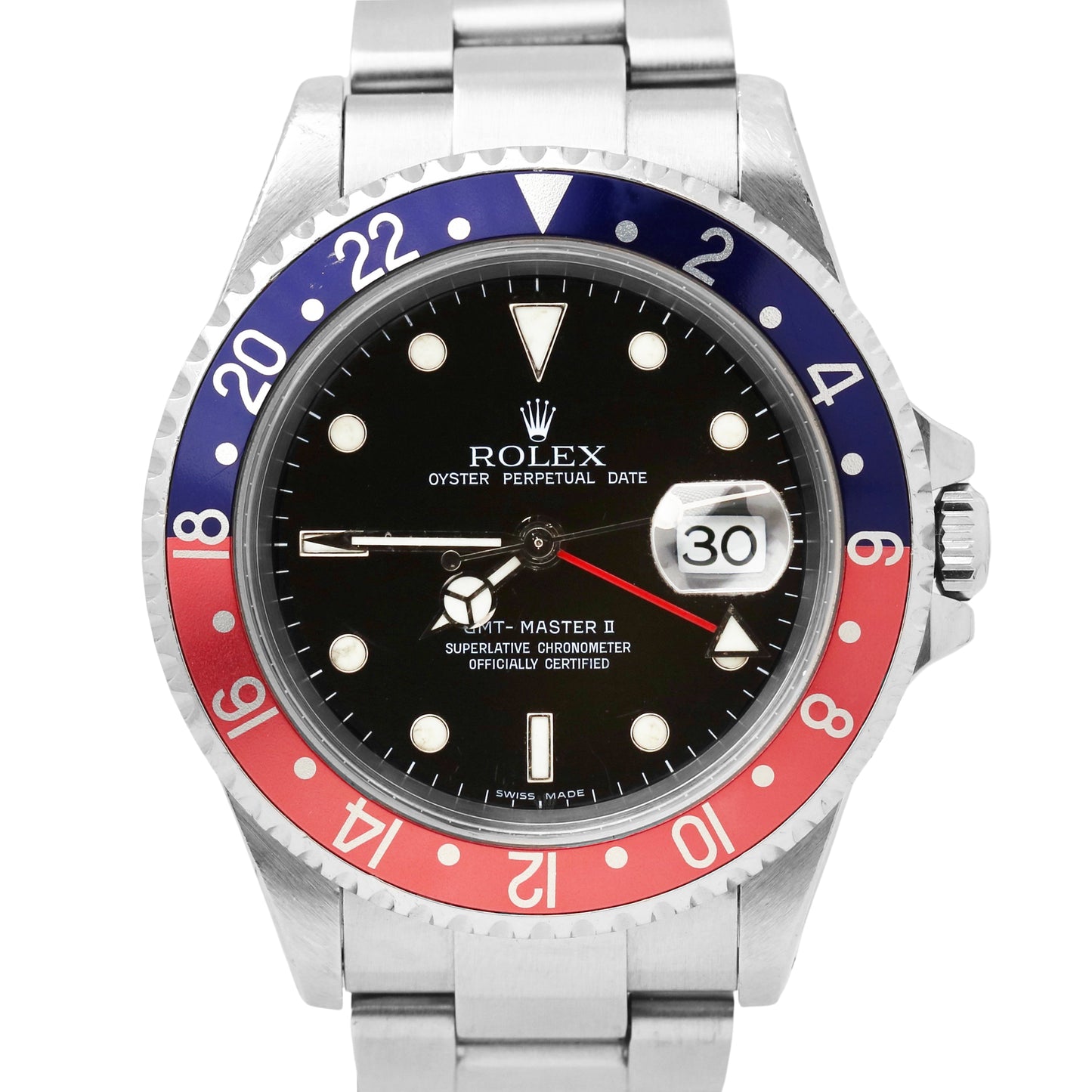 Rolex GMT-Master II PAPERS 40mm PEPSI Blue Red Steel Automatic Watch 16710 B+P