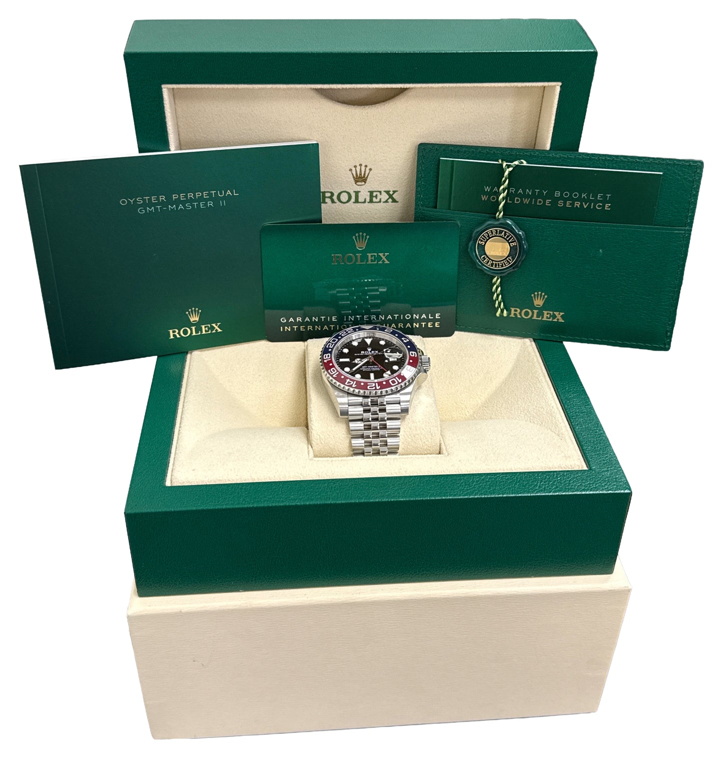 PAPERS Rolex GMT-Master II 40mm PEPSI Red JUBILEE Stainless 126710 BLRO BOX