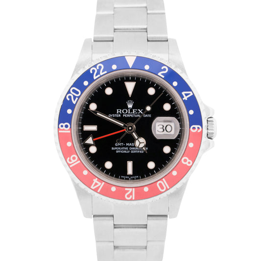 MINT PAPERS Rolex GMT-Master II PEPSI Red Blue Steel NO-HOLES 40mm 16710 BOX