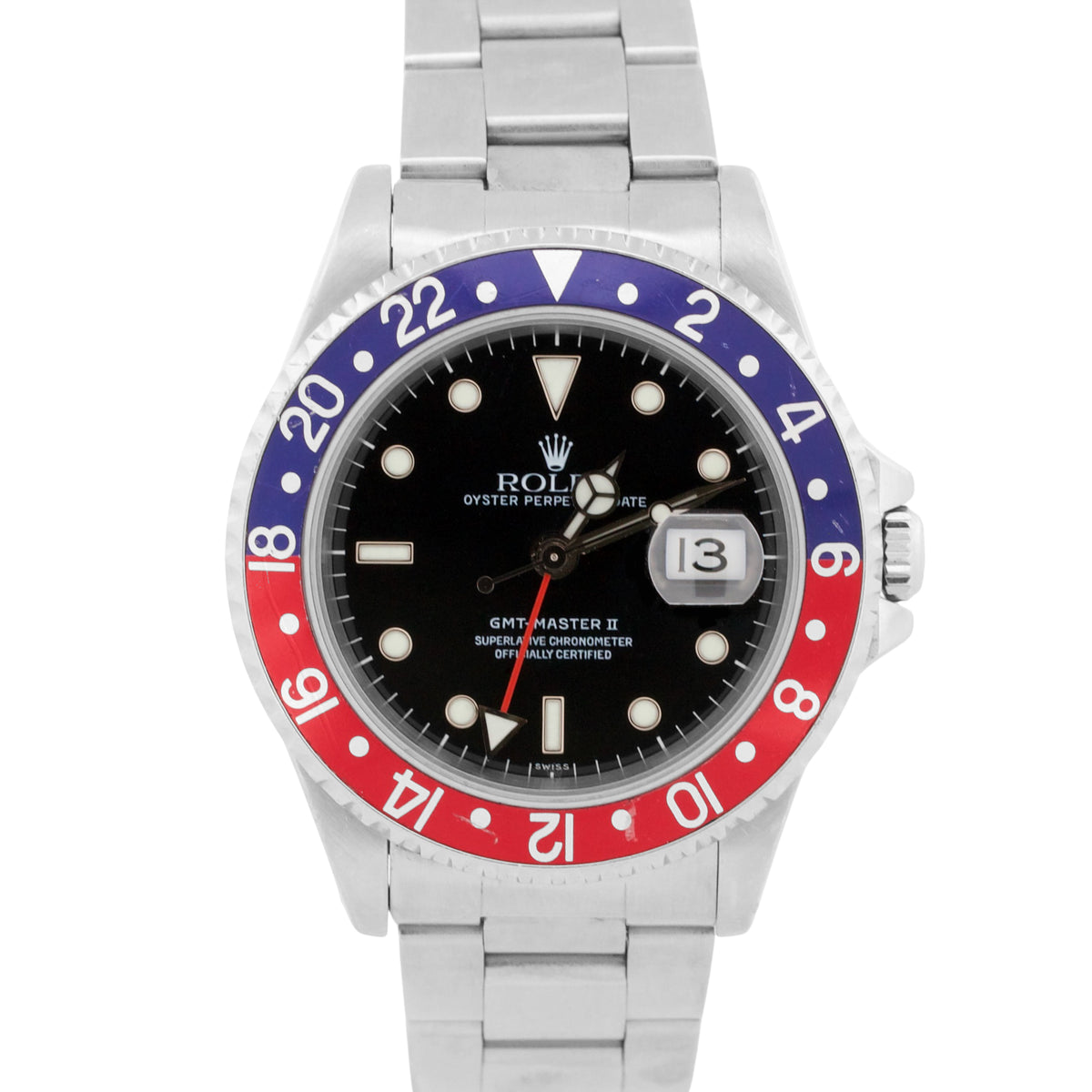 1999 Rolex GMT-Master II 16710 40mm Pepsi Red Blue Black Steel Swiss-Only Box