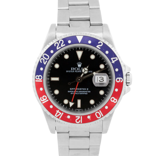 1999 Rolex GMT-Master II 16710 40mm Pepsi Red Blue Black Steel Swiss-Only Box