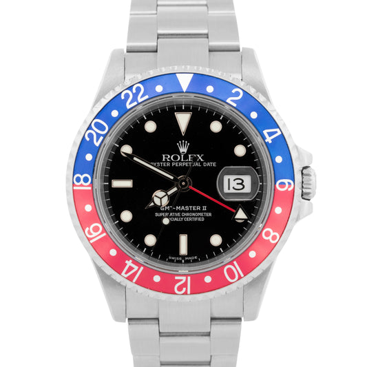 2005 PAPERS Rolex GMT-Master II PEPSI Red Blue Steel 40mm 16710 Watch BOX