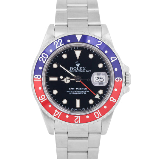 MINT Rolex GMT-Master PEPSI Blue Red Stainless OYSTER Black Steel 40mm 16700 BOX