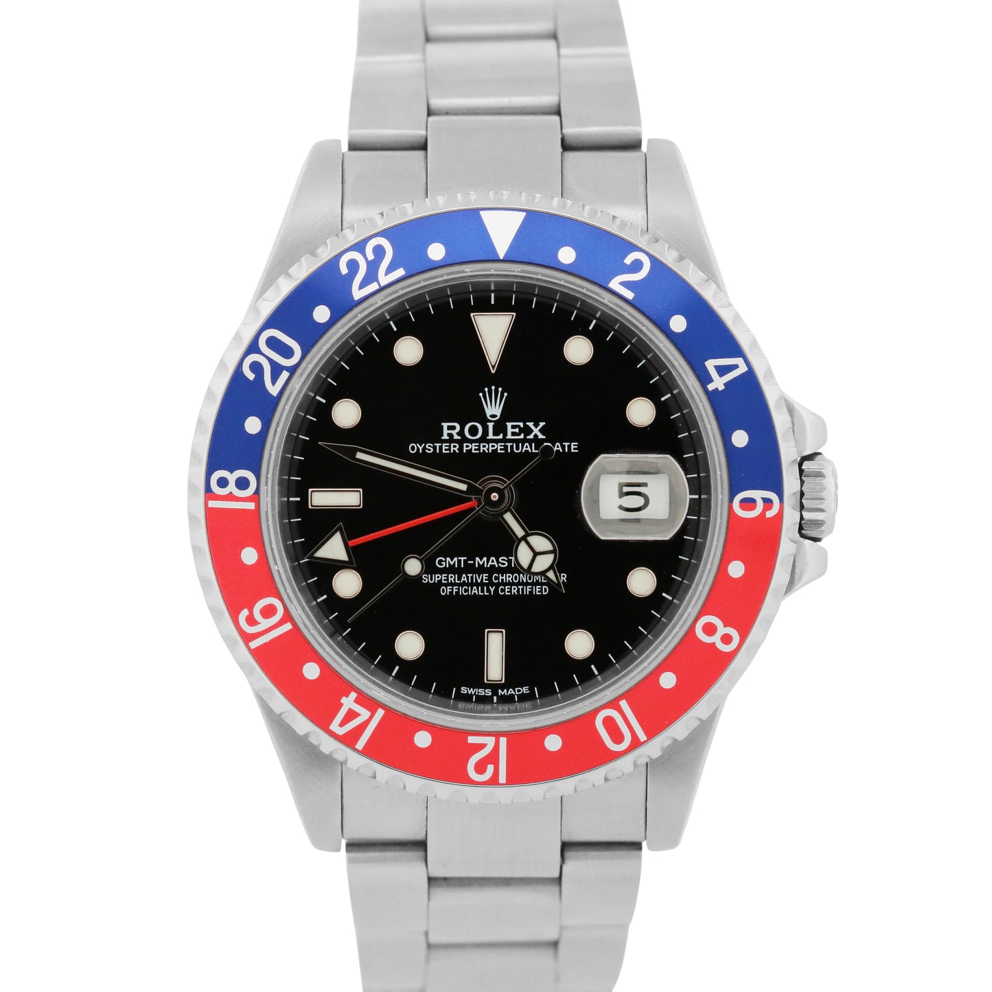 Rolex GMT-Master II PEPSI Blue Red Stainless Steel Oyster Black Date 16710 Watch