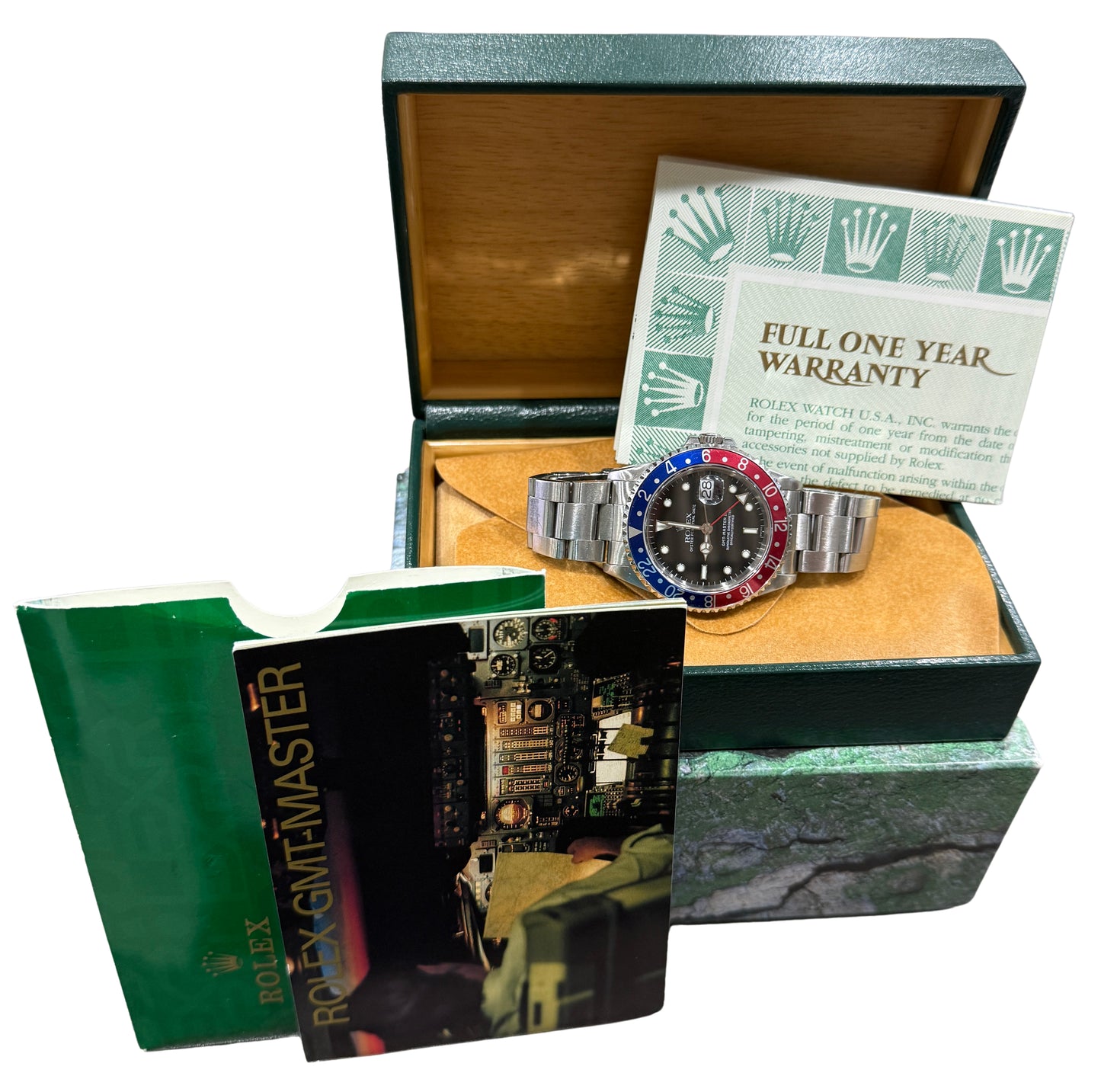 2000 Rolex GMT-Master II 16710 Pepsi Red Blue Steel Swiss Only 40mm Box Papers
