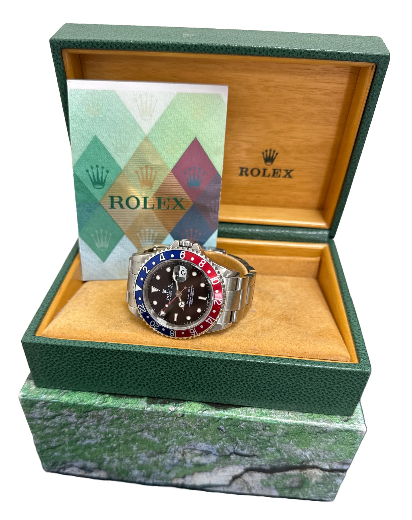 PAPERS Rolex GMT-Master II PEPSI Red Blue Stainless Steel 40mm 16710 Watch BOX