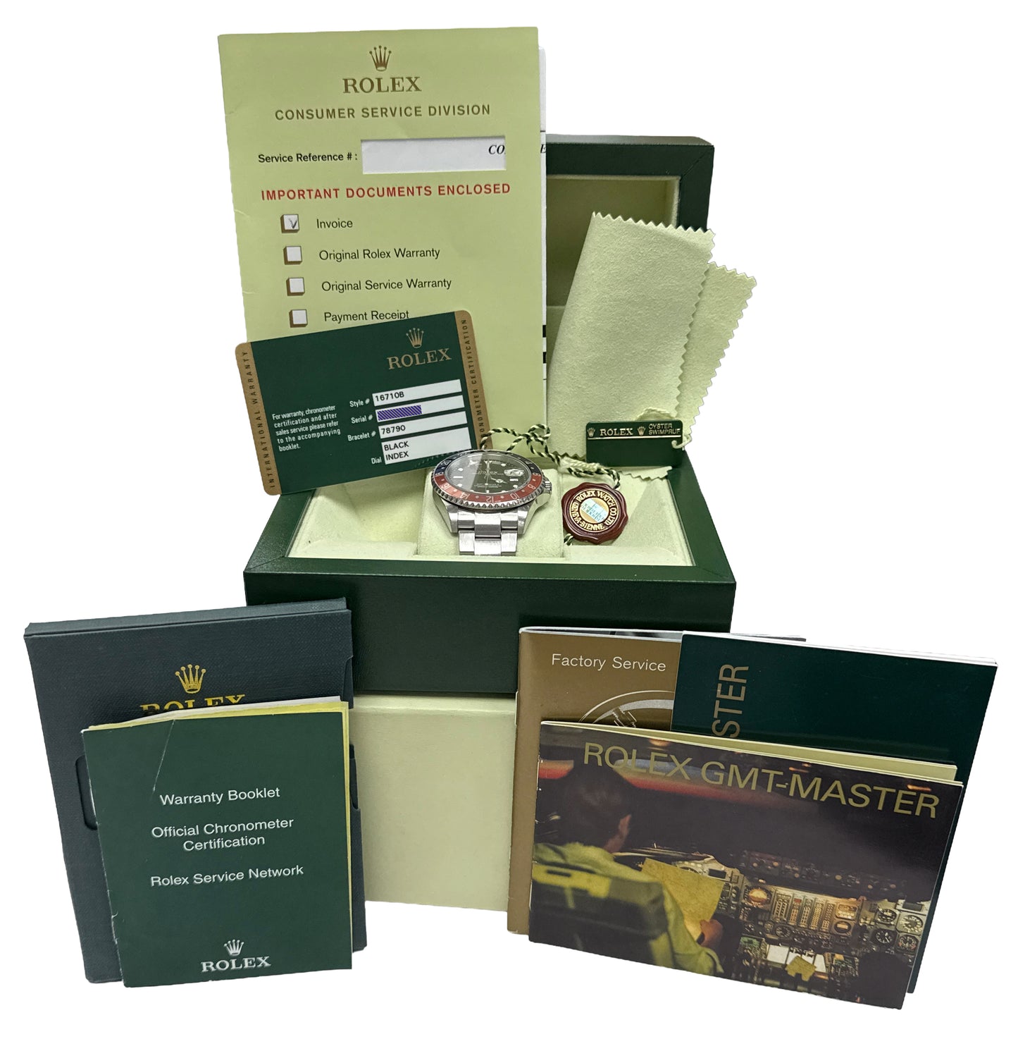 RARE UNPOLISHED 2008 PAPERS Rolex GMT-Master II 3186 PEPSI Steel 16710 Watch BOX