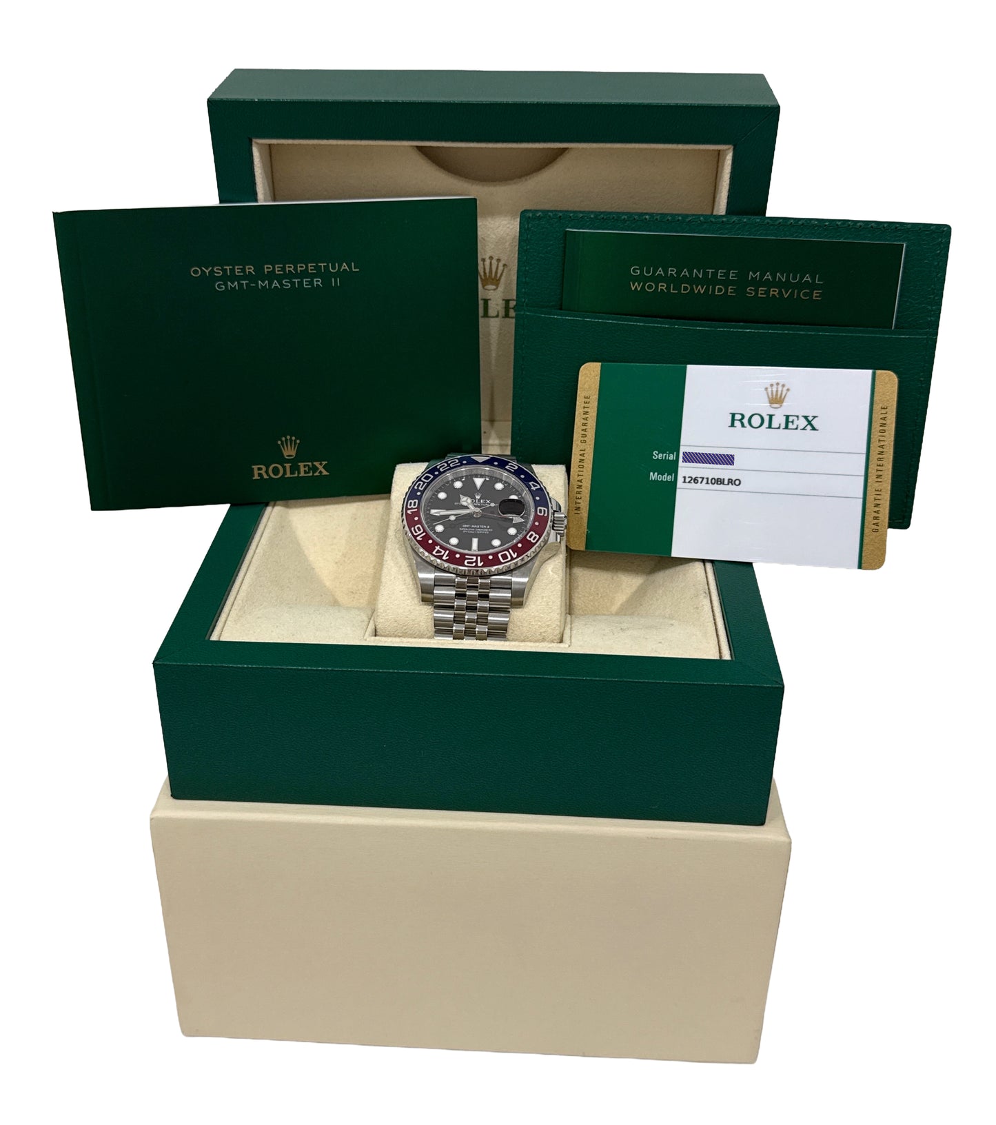 PAPERS Rolex GMT-Master II 40mm PEPSI Red Blue JUBILEE Steel 126710 BLRO BOX