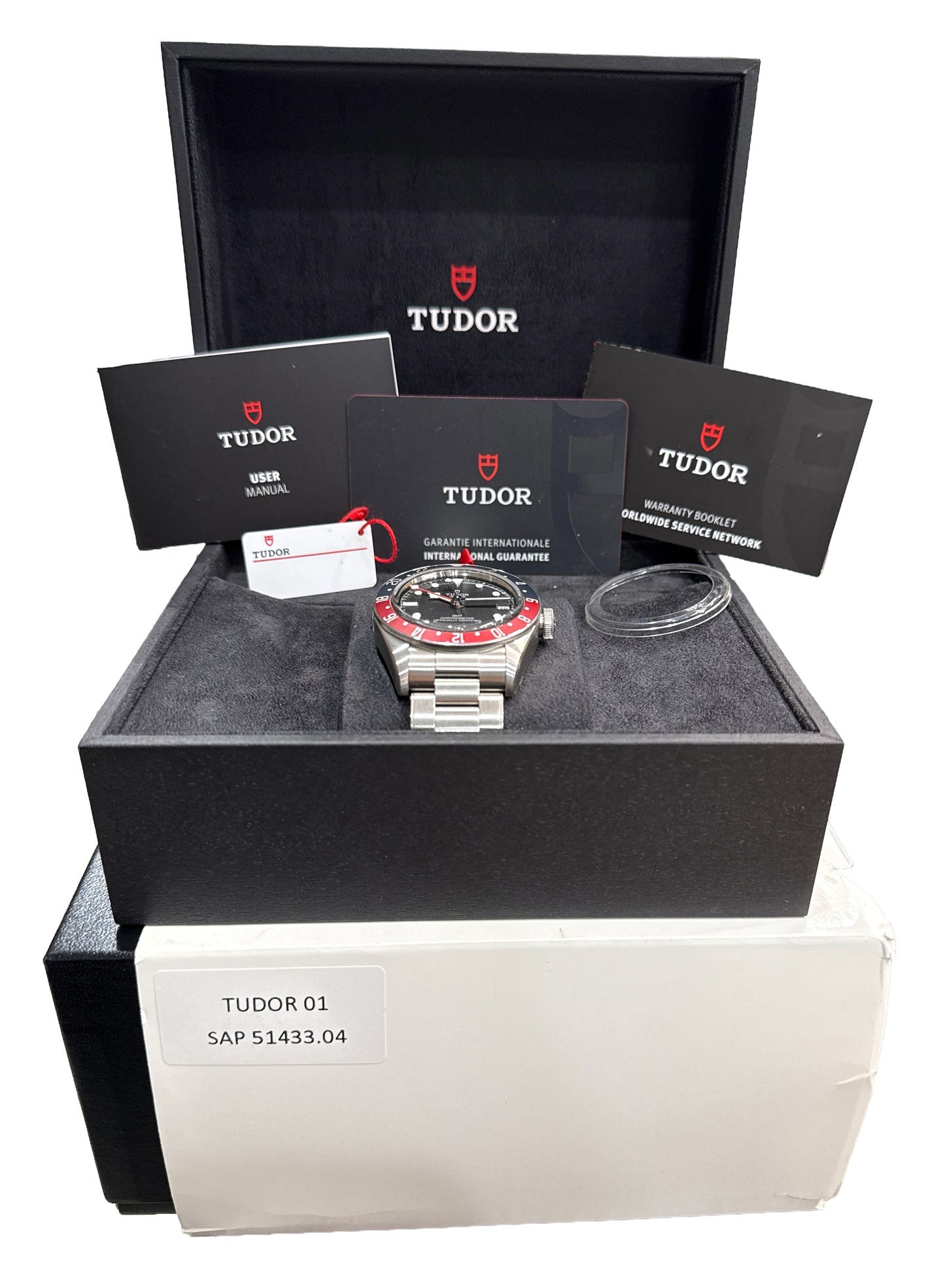 NOS STICKERED PAPERS Tudor Black Bay GMT PEPSI Steel Red Blue 41mm 79830RB BOX