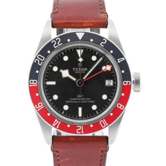 Tudor Black Bay 41 GMT 41mm PEPSI Red Blue Stainless Steel Leather 79830 RB