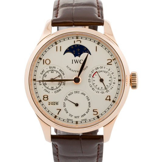 IWC Portugieser Perpetual Calendar IW502306 White 18K Rose Gold 44mm Watch