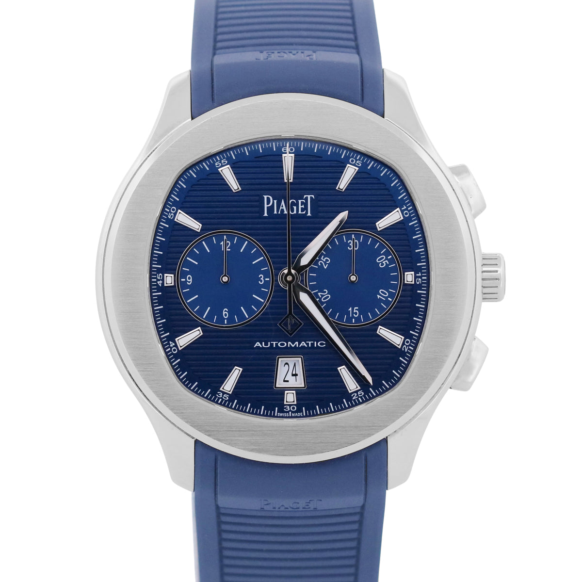 2021 Piaget Polo S Chrono P11269 Steel Blue Guilloche Rubber 42mm Box Papers