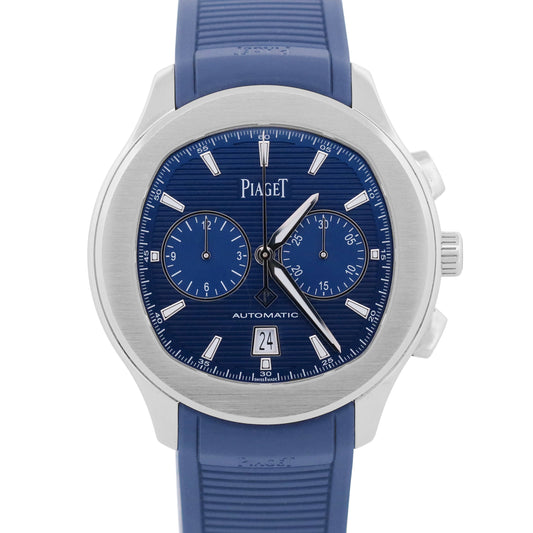 2021 Piaget Polo S Chrono P11269 Steel Blue Guilloche Rubber 42mm Box Papers