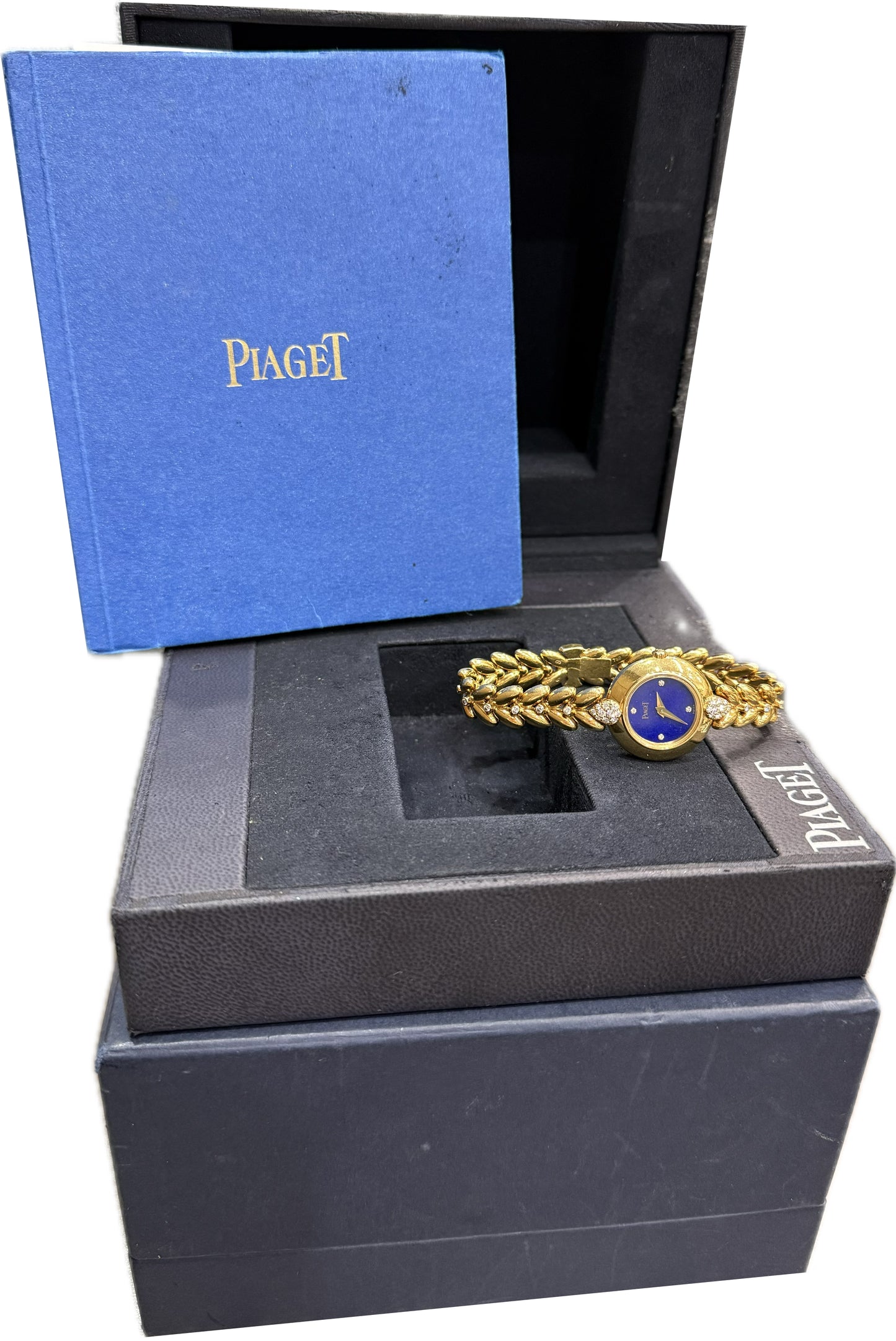 2009 PAPERS Ladies Piaget 18K Gold BLUE LAPIS DIAMOND Quartz 23mm 5213 E 114 BOX