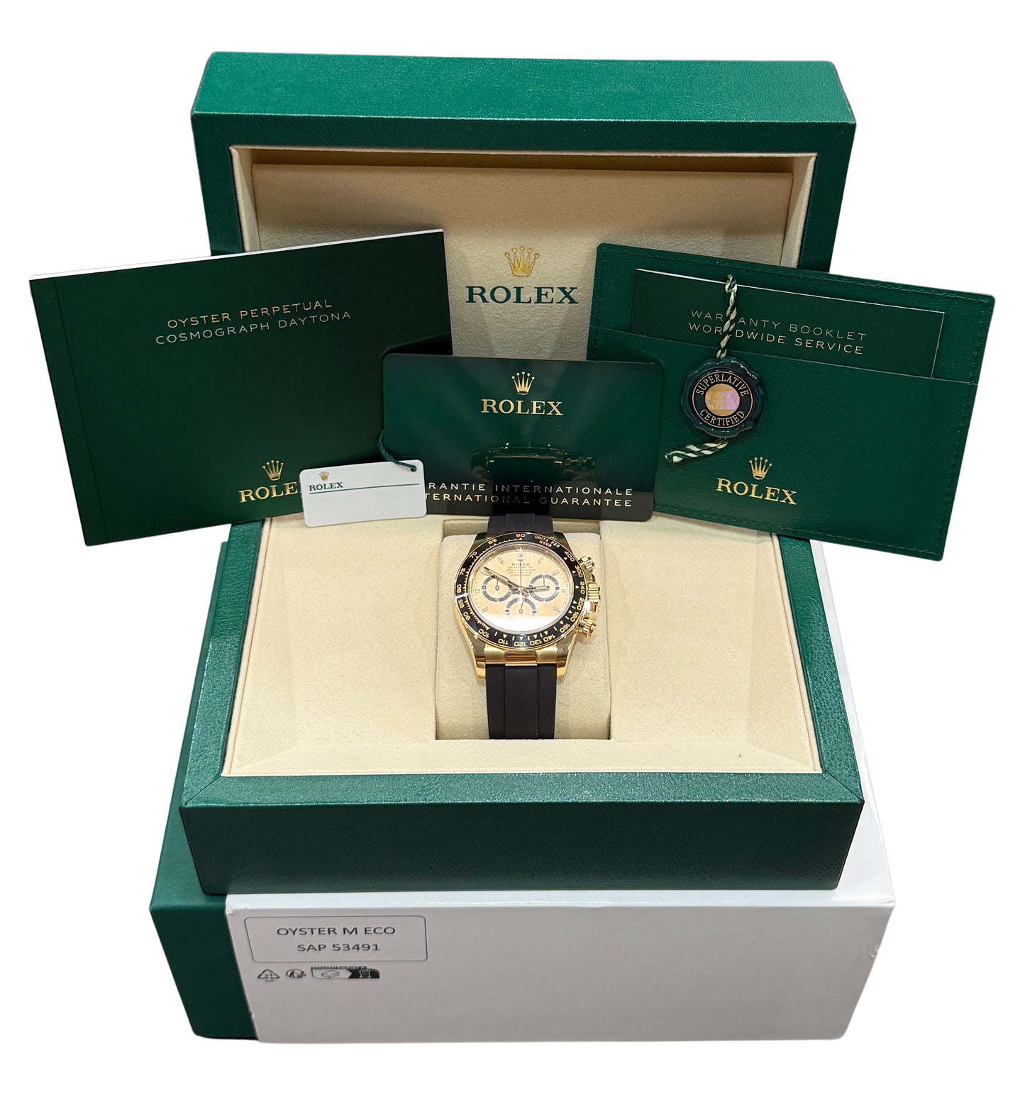 2025 Rolex Daytona 126518 LN Oysterflex Pikachu Champagne 18K Gold Box Papers