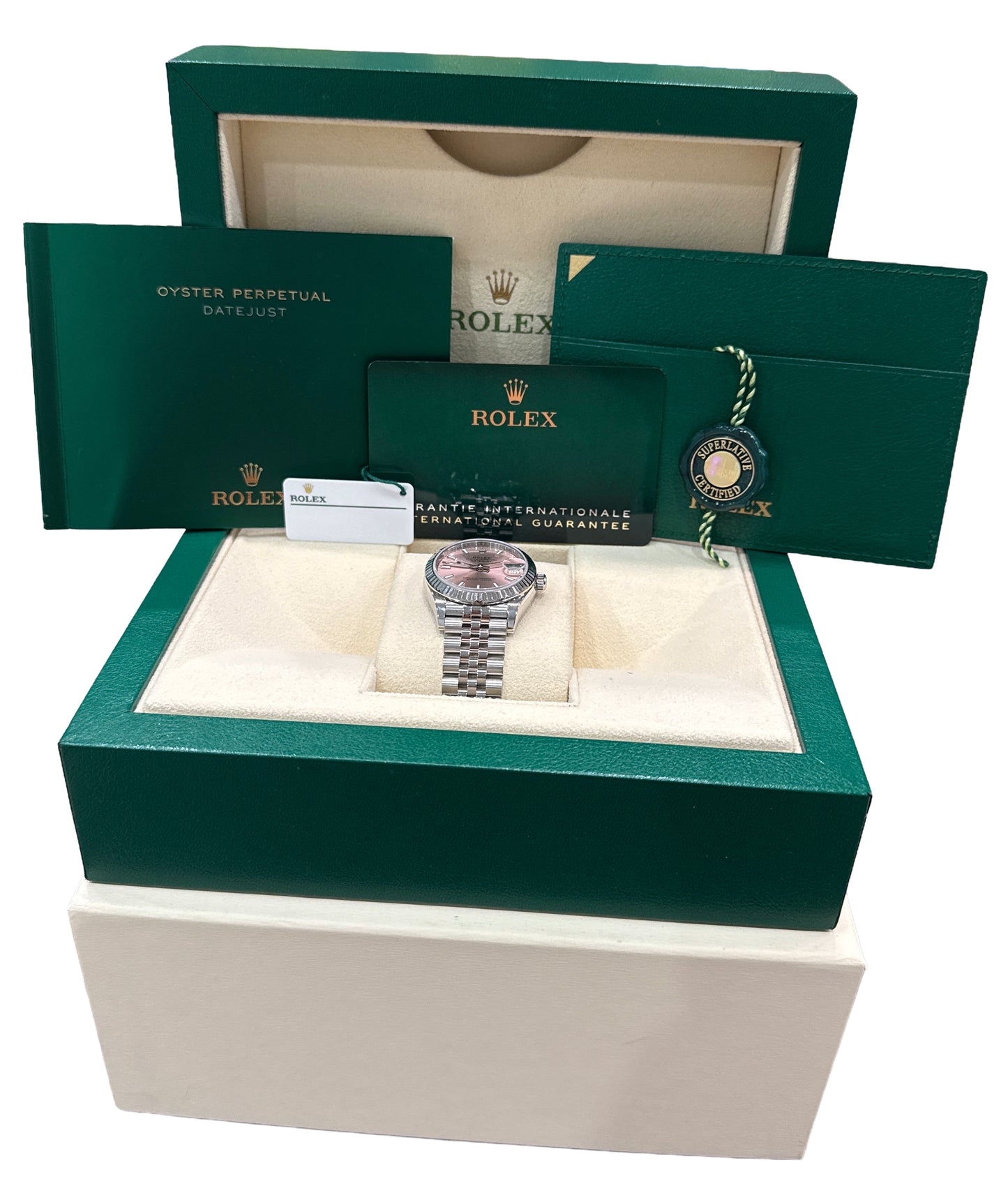 2023 PAPERS Rolex DateJust 31mm PINK 18K White Gold Steel JUBILEE 278274 BOX