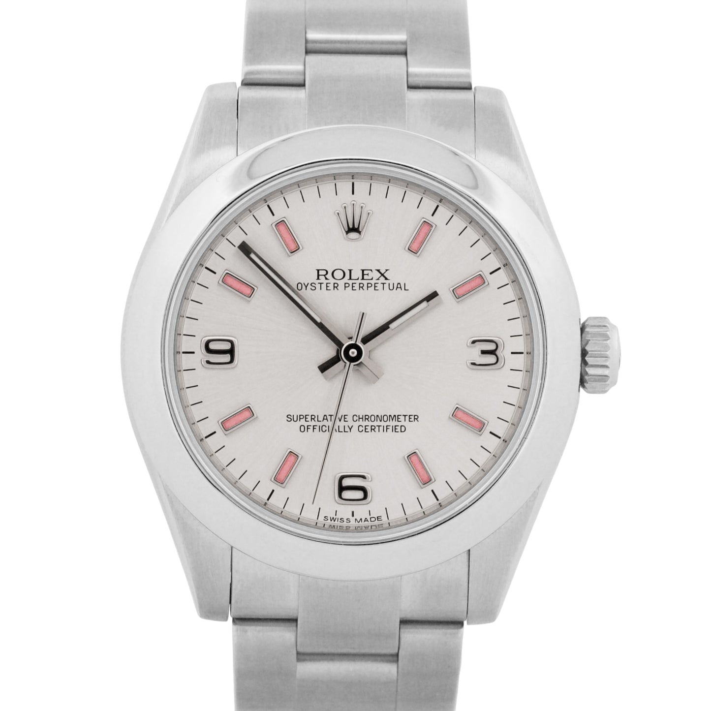 Ladies Rolex Oyster Perpetual 31 SILVER Stainless Steel PINK 31mm Watch 177200