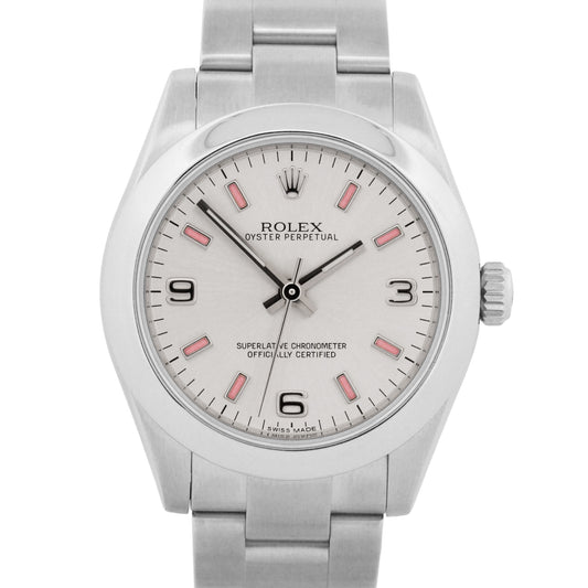 Ladies Rolex Oyster Perpetual 31 SILVER Stainless Steel PINK 31mm Watch 177200