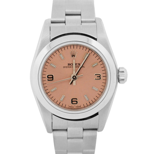 1999 Rolex Oyster Perpetual 24mm Pink SALMON Arabic Stainless Steel Oyster 76080