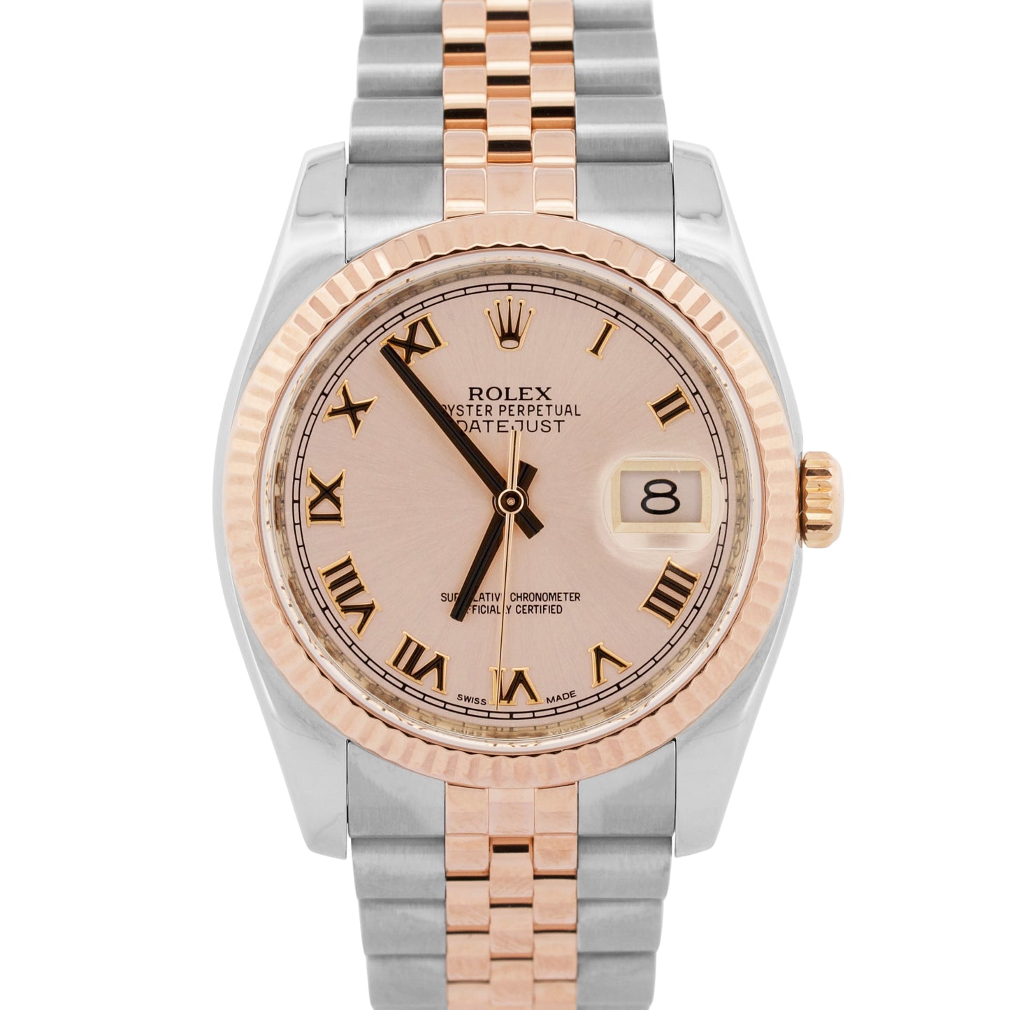 2012 PAPERS Rolex DateJust 36mm PINK ROMAN 18K Gold Steel JUBILEE 116231 BOX
