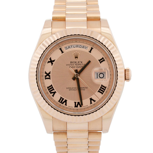 Rolex Day-Date II 218235 41mm President Pink Concentric Roman 18K Box Papers