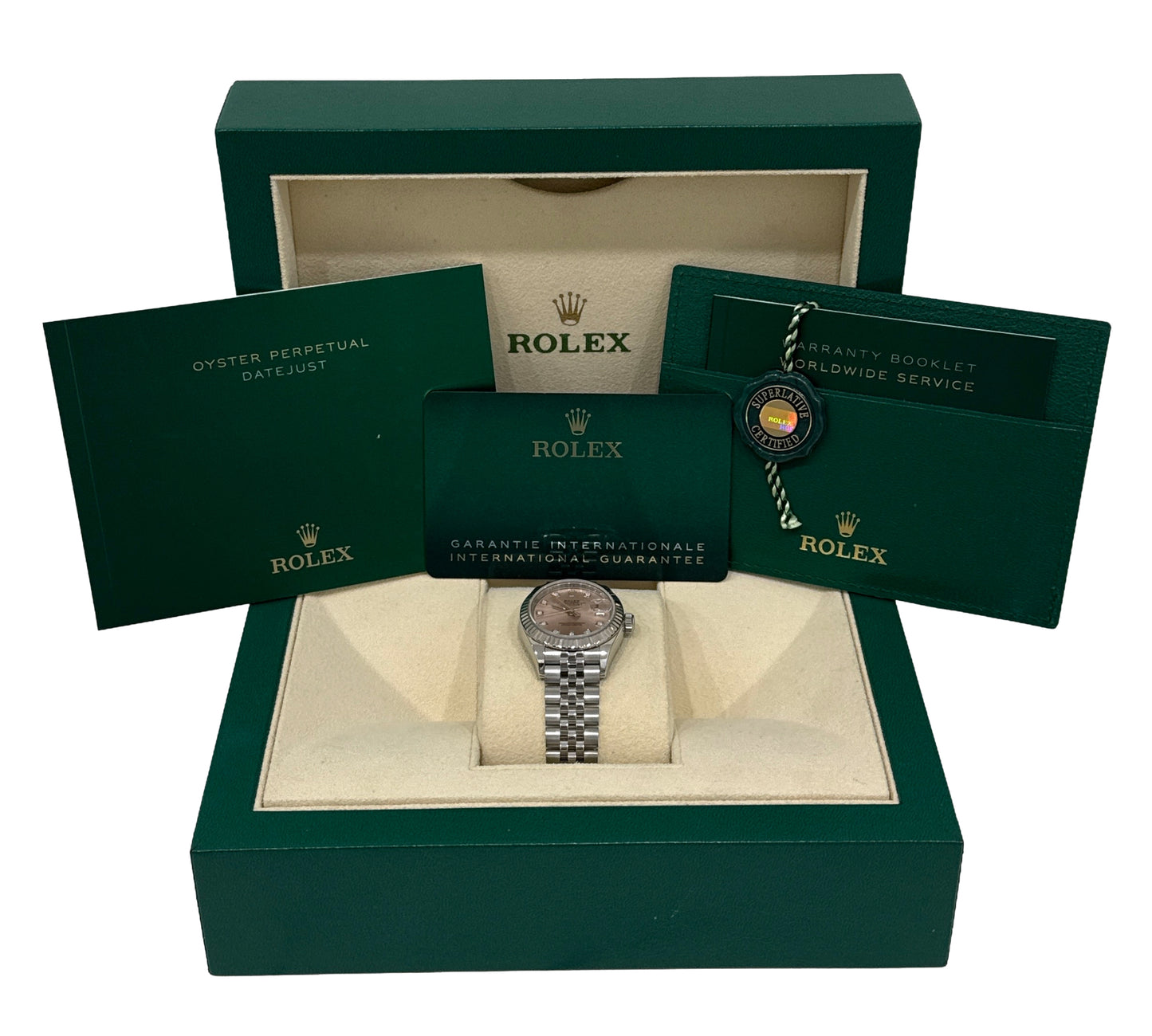 2021 Ladies Rolex DateJust 28mm PINK DIAMOND Steel 18K Gold JUBILEE 279174 BOX