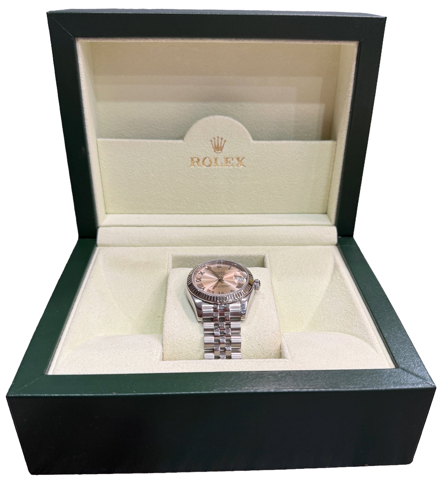 Ladies Rolex DateJust 31mm PINK ROMAN 18K Gold Steel SUPER JUBILEE 178274 BOX