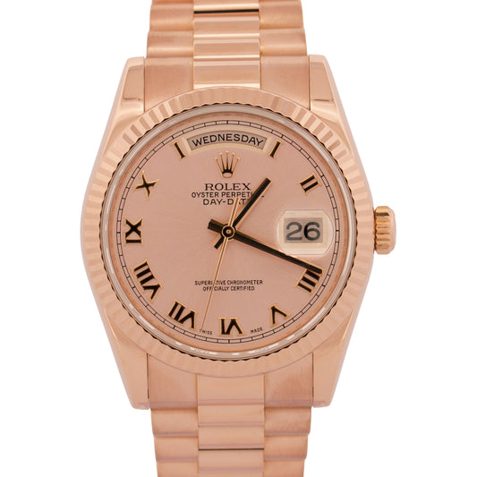 2012 Rolex Day-Date President Pink Roman 18K Rose Gold 36mm 118235 Box Papers