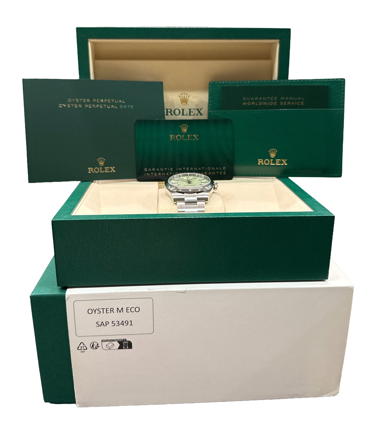 New 2026 Rolex Oyster Perpetual 134300 Pistachio Green Steel 41mm Box Papers
