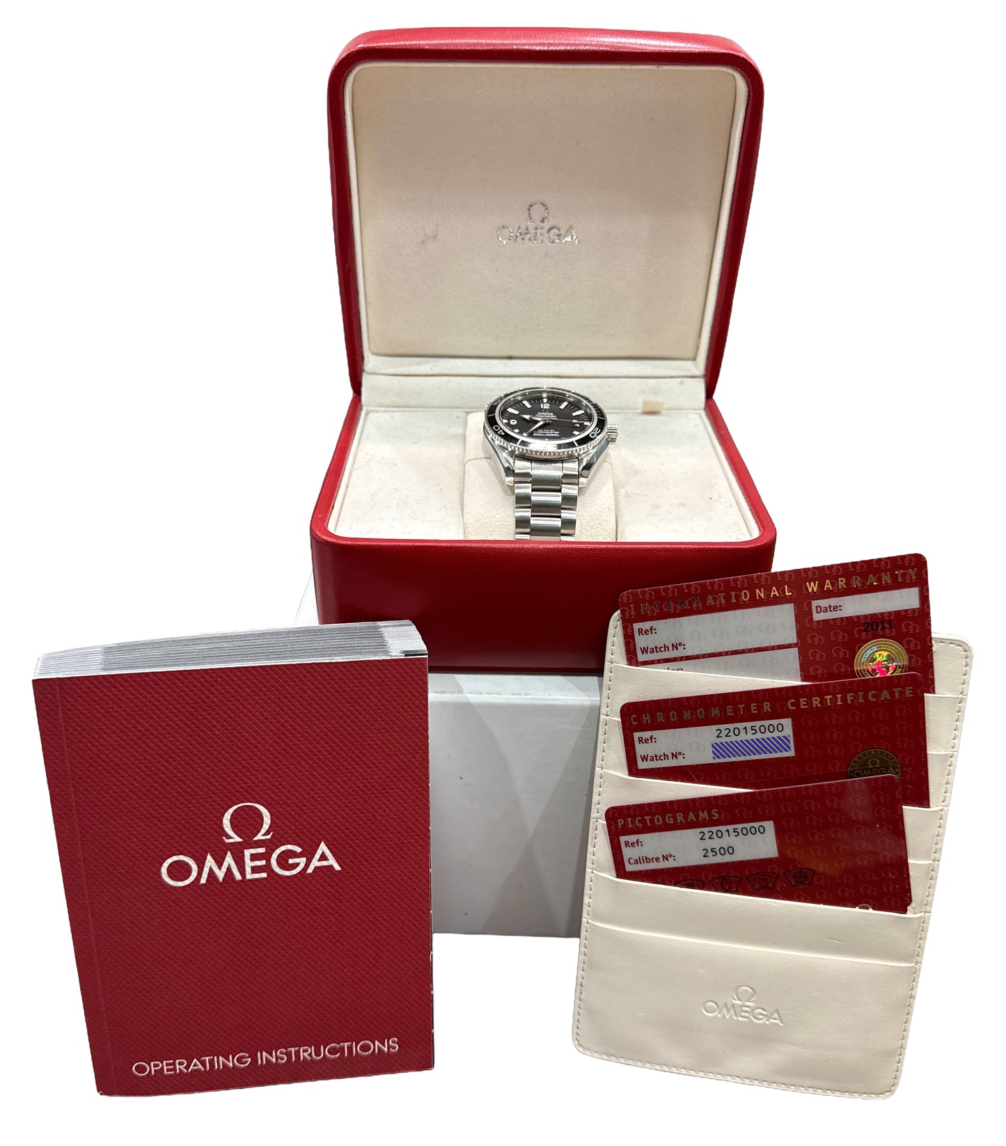 PAPERS Omega Seamaster Planet Ocean BLACK Steel 42mm 2201.50.00 Watch BOX