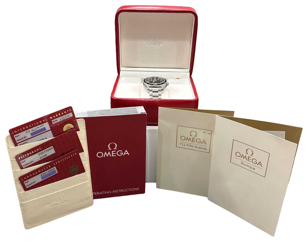 2010 Omega Seamaster Planet Ocean 2201.50.00 Black Steel 42mm Watch Box Papers