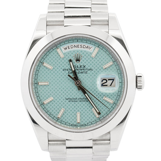Rolex Day-Date President 40mm 950 Platinum GLACIER BLUE MOTIF Smooth 228206 BOX