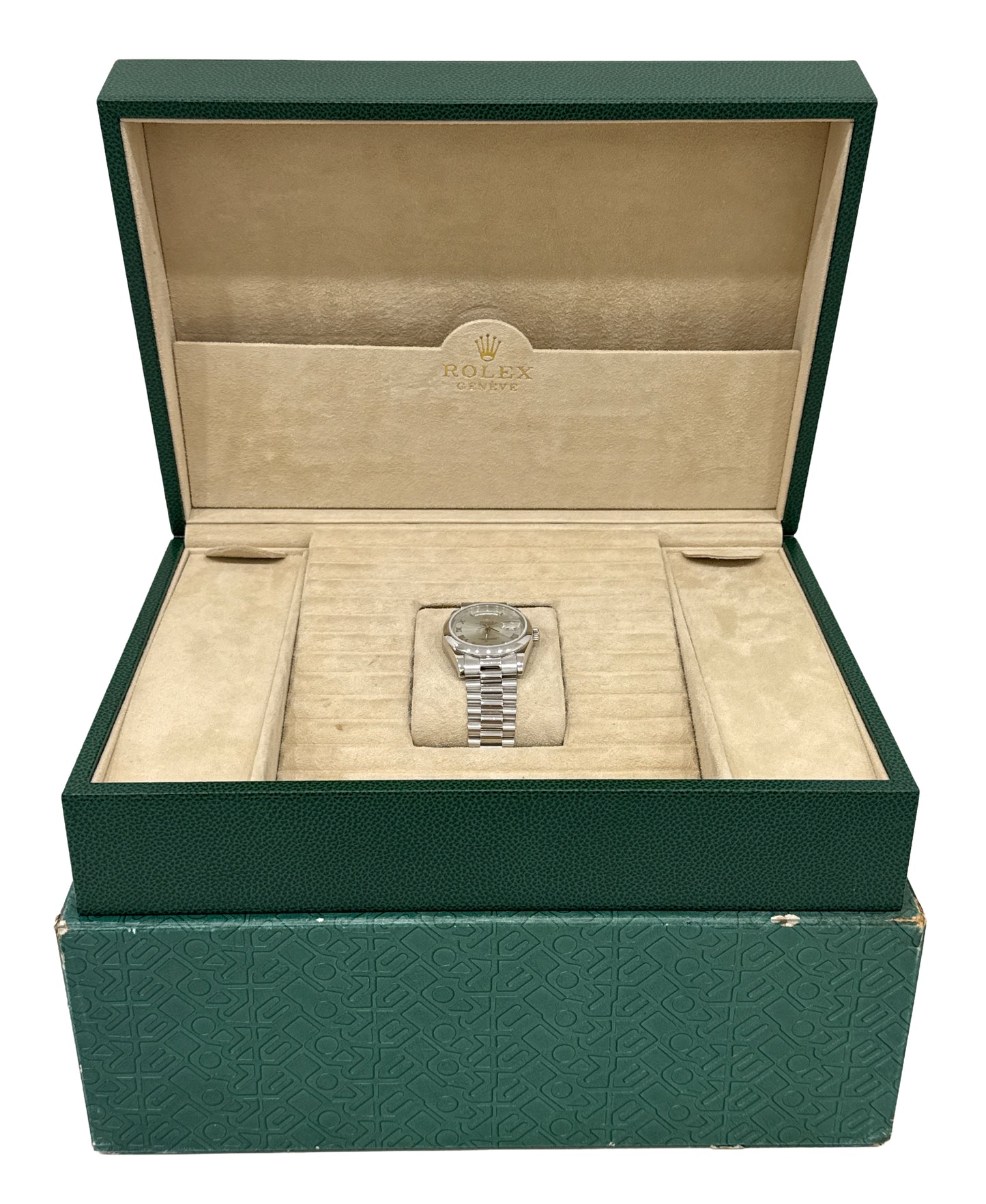 Rolex Day-Date Presidential 36mm SILVER ROMAN 950 Platinum 118206 Watch BOX