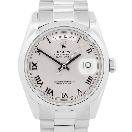 2000 Rolex Day-Date Presidential 36mm SILVER ROMAN 950 Platinum Smooth 118206