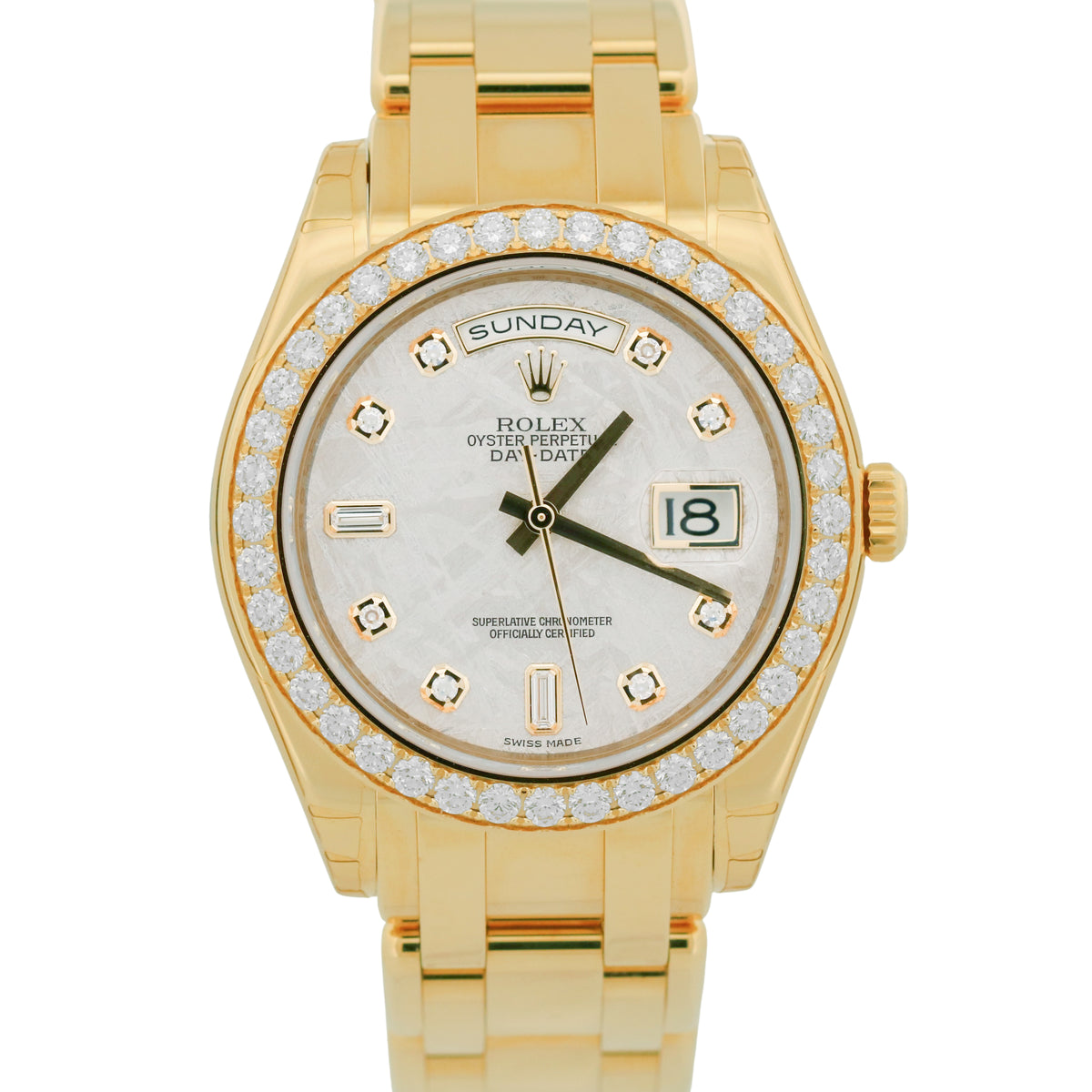 New Stickered Rolex Day-Date Pearlmaster 18948 Meteorite Diamond NOS Box Papers