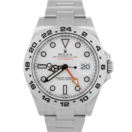 Rolex Explorer II 42mm POLAR WHITE Orange Stainless Steel GMT Watch 216570