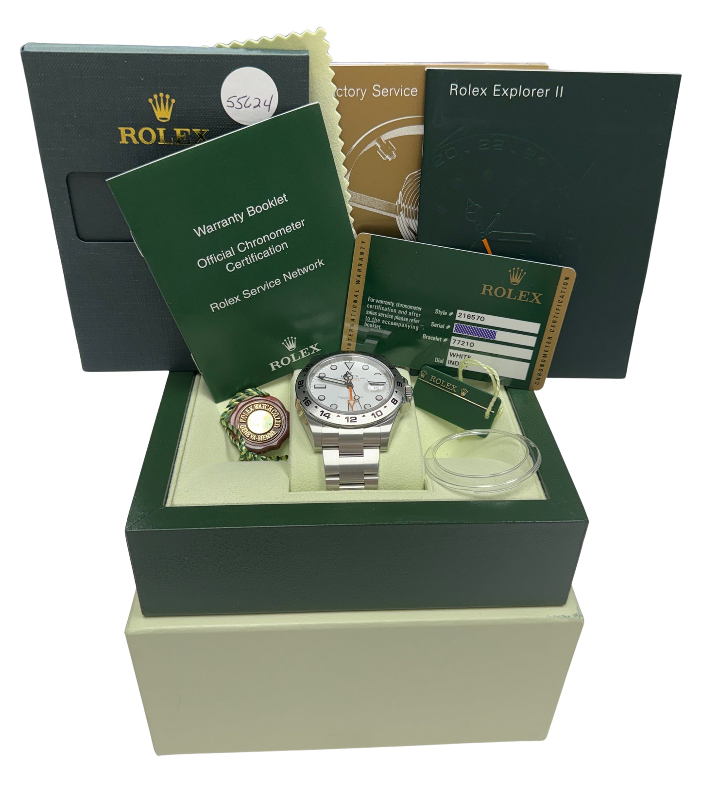 New Stickered Rolex Explorer II 216570 Polar White Steel NOS 42mm Box Papers