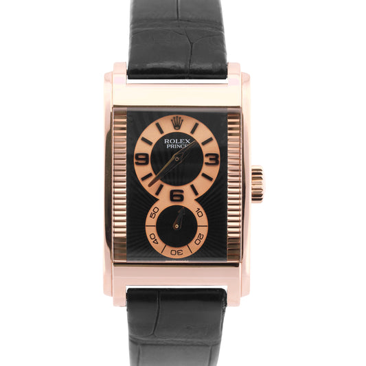 Rolex Cellini Prince 18K Rose Gold BLACK Arabic Leather 35mm x 28mm 5442/5