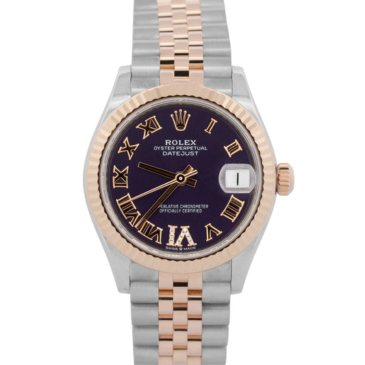 2020 PAPERS Rolex DateJust 31mm PURPLE DIAMOND Jubilee 18K Gold Steel 278271 BOX